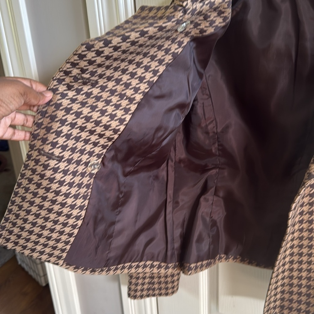 Nine West Womens Cropped Blazer size 6 Brown Double Breasted Houndstooth Lined - Picture 4 of 5